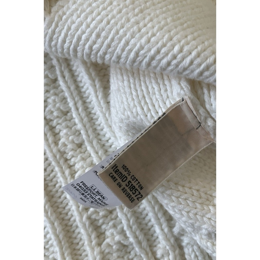 L.L. Bean Womens Size PM Petite White Sweater Cable Knit Heavy Thick 100% Cotton - Picture 4 of 7